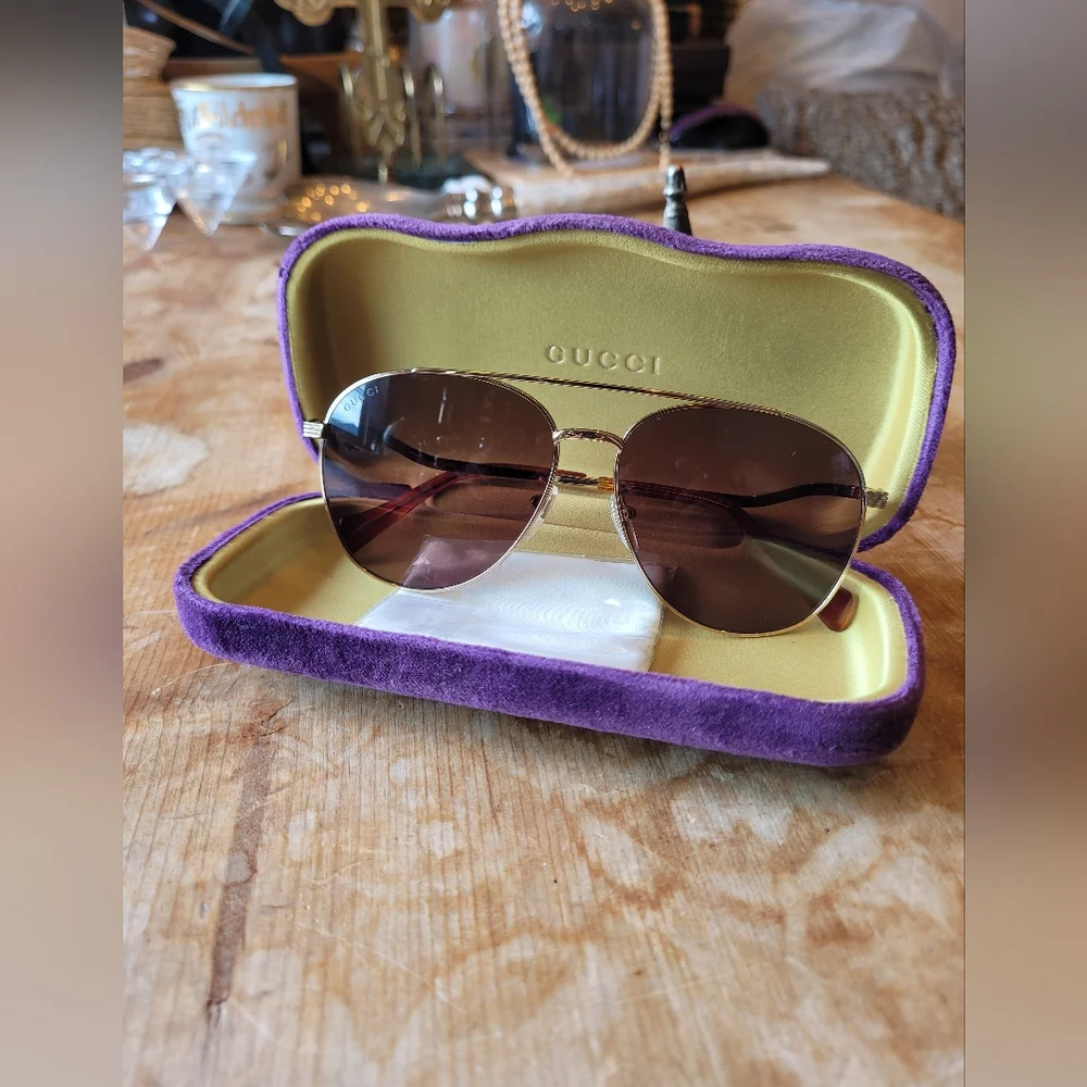 GUCCI Aviator Gold - Brown Sunglasses